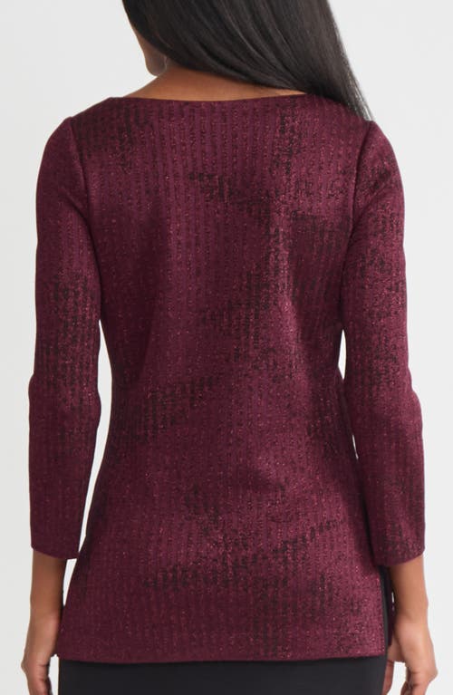 Misook Metallic Tonal Stripe Tunic In Red
