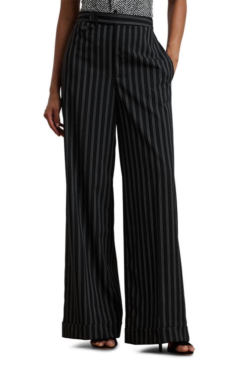 Stripe Wide Leg Twill Pants
