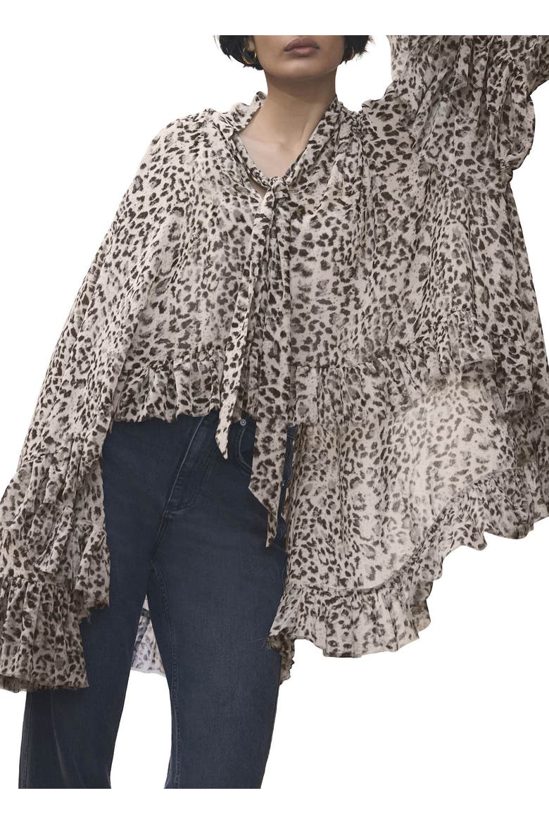 Leopard Print Ruffle Blouse, Main, color, Camel