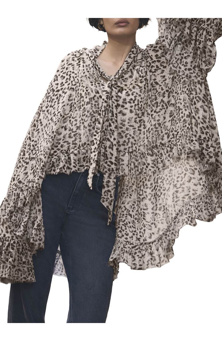 MINT VELVET Leopard Print Ruffle Blouse, Main, color, Camel