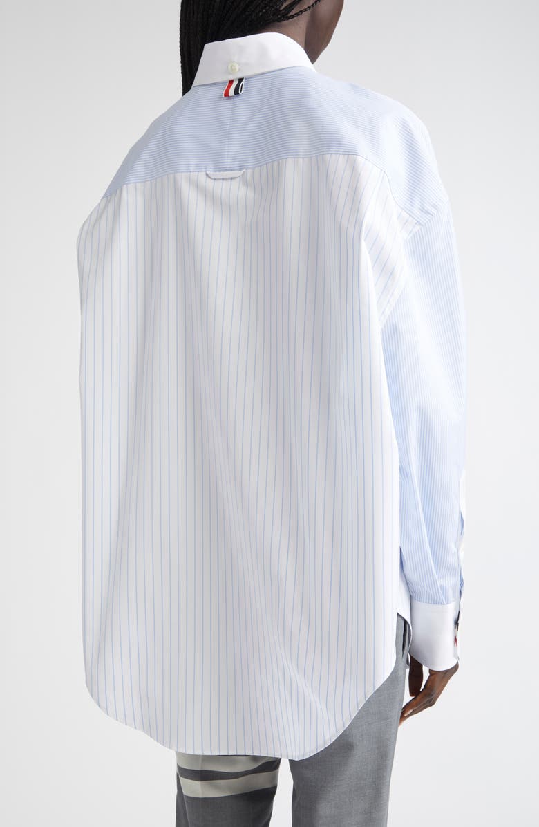 Thom Browne Fin-Mix Stripe Supima<sup>®</sup> Cotton Poplin Button-Down Shirt, Alternate, color, Light Blue