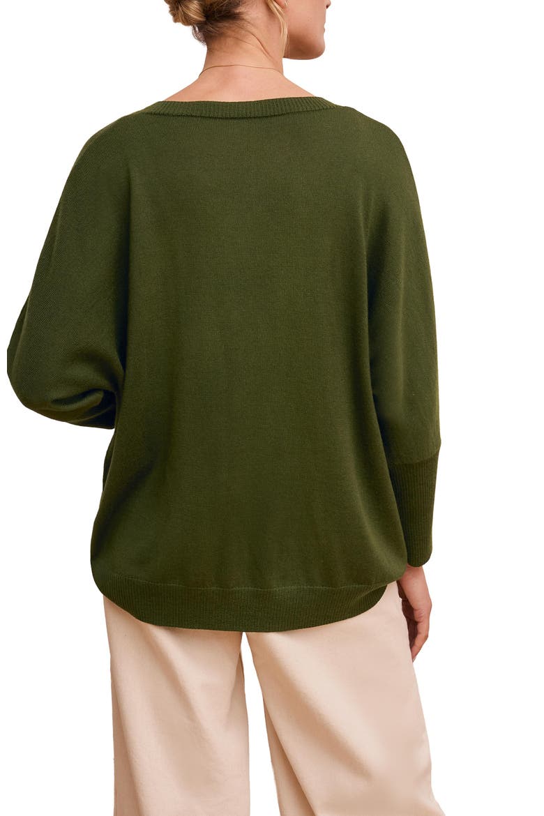 Slouchy V-Neck Pure Wool Jumper, Alternate, color, Olive