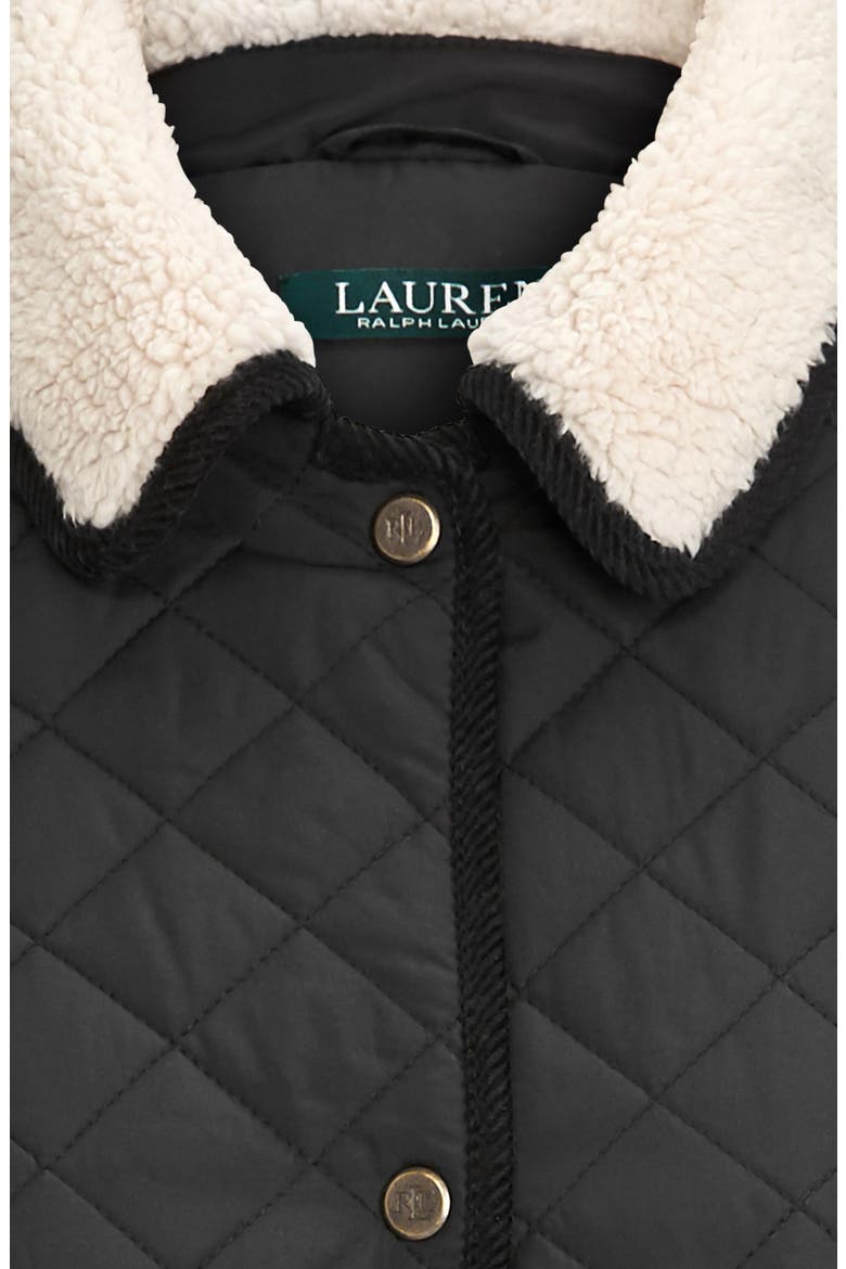 Faux Shearling Collar Quilted Jacket, Alternate, color, BLACK