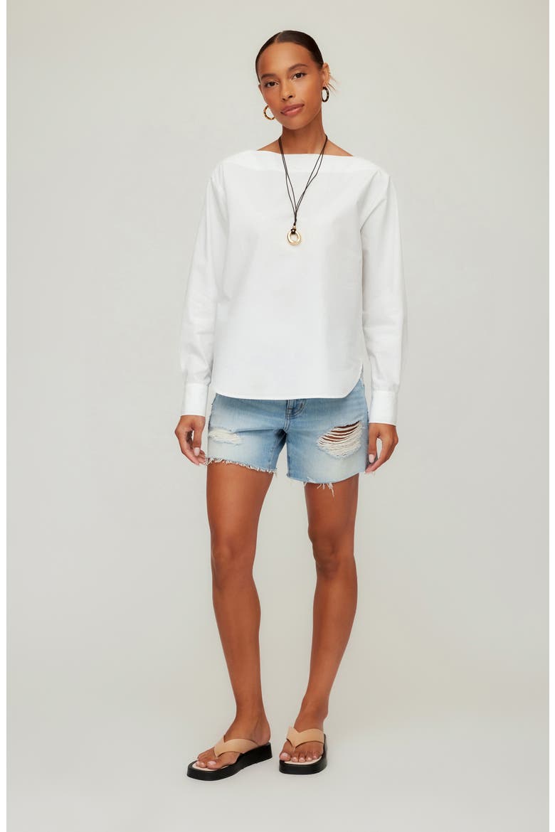 Elyse Boat Neck Cotton Top, Alternate, color, OFF WHITE