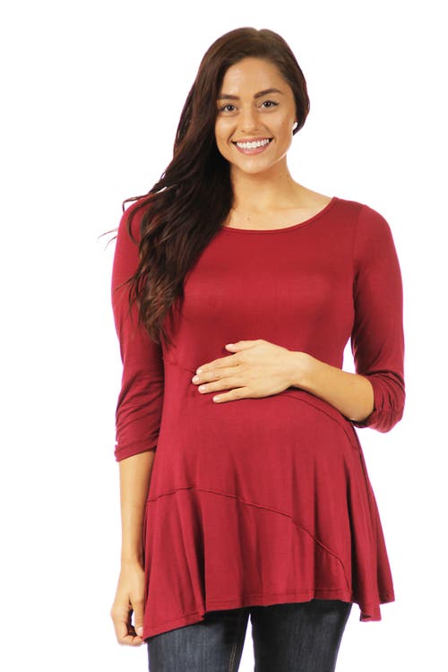 24seven Comfort Apparel Ruched Sleeve Swing Maternity Tunic Top In Red