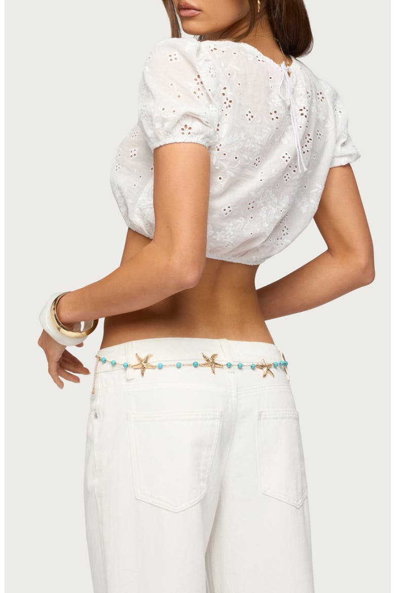 Vessey Eyelet Bubble Crop Top, Alternate, color, WHITE