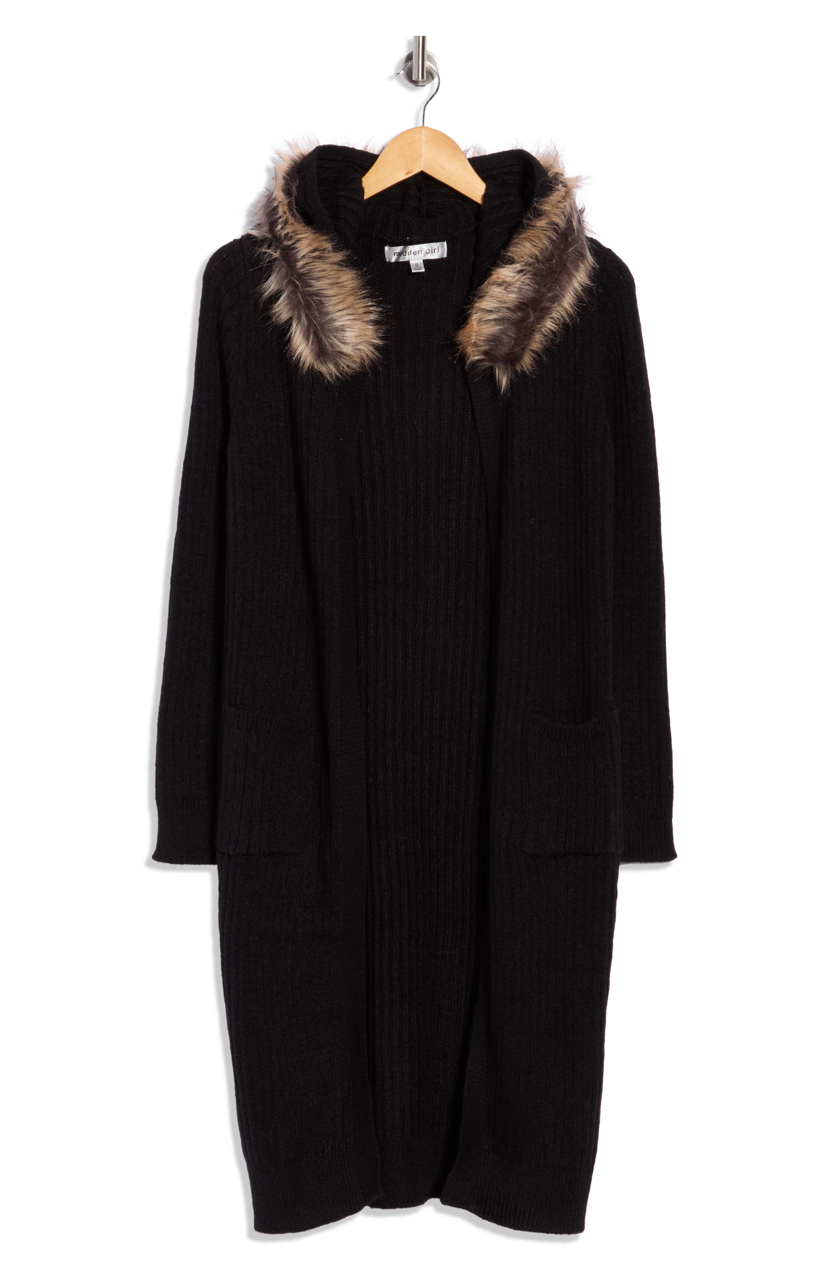 Faux Fur Collar Cardigan Duster