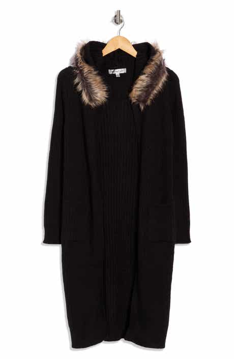 Faux Fur Collar Cardigan Duster