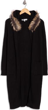 Madden Girl Faux Fur Collar Cardigan Duster