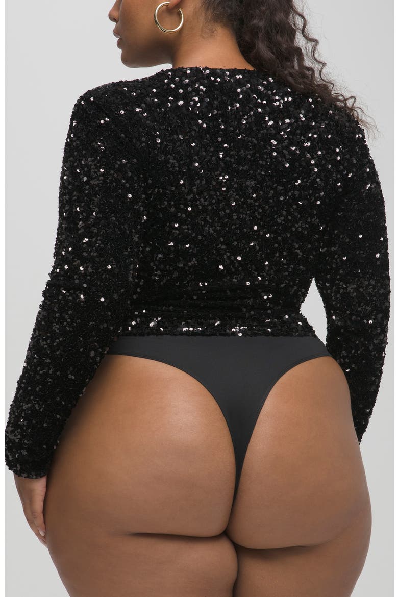 Stretch Sequins Bodysuit, Alternate, color, BLACK001