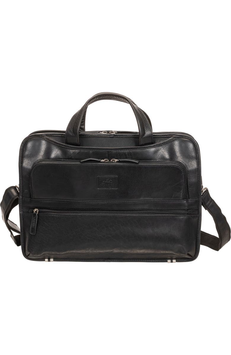 Mancini Triple Compartment Leather Briefcase, Alternate, color, Black