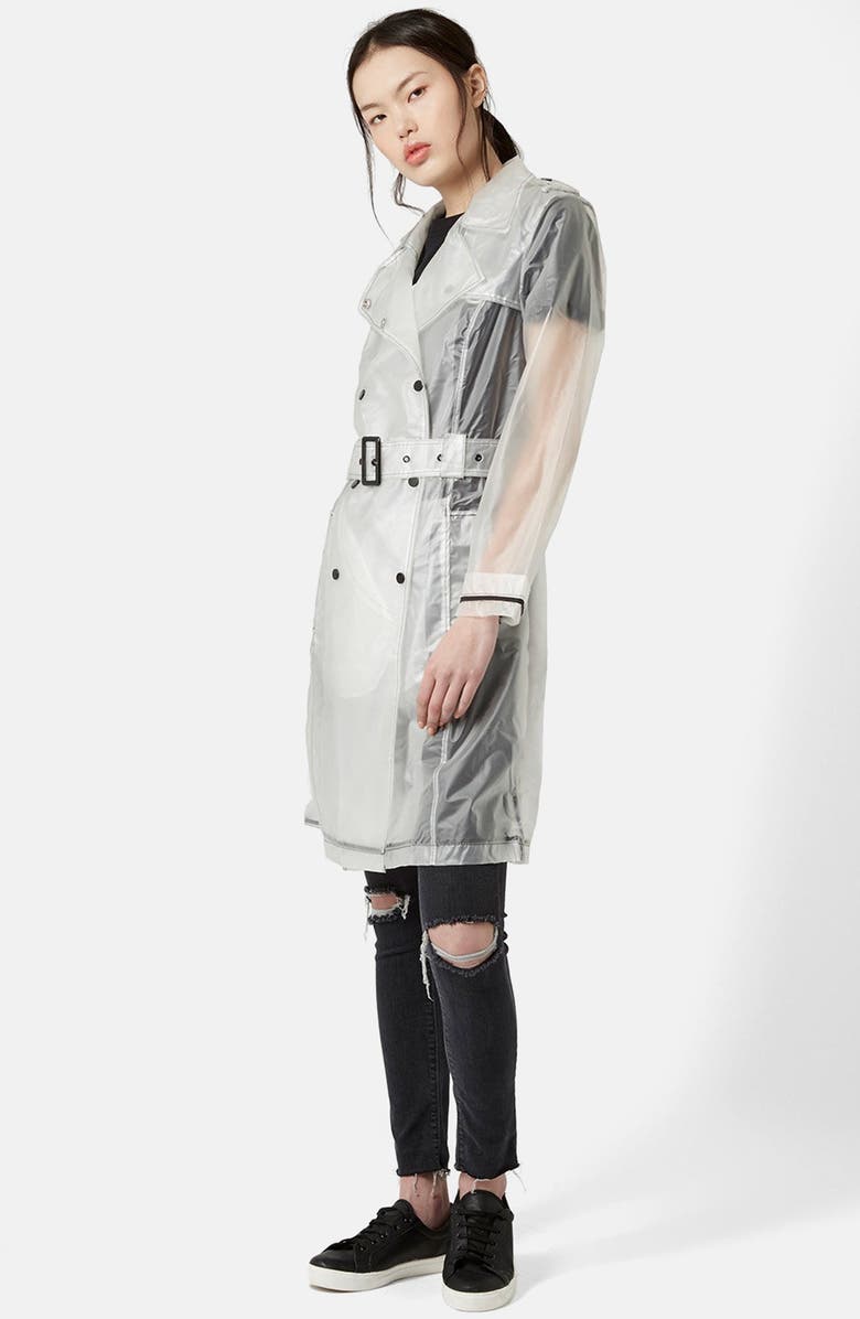 Topshop Misty Transparent Plastic Trench Coat, Alternate, color,