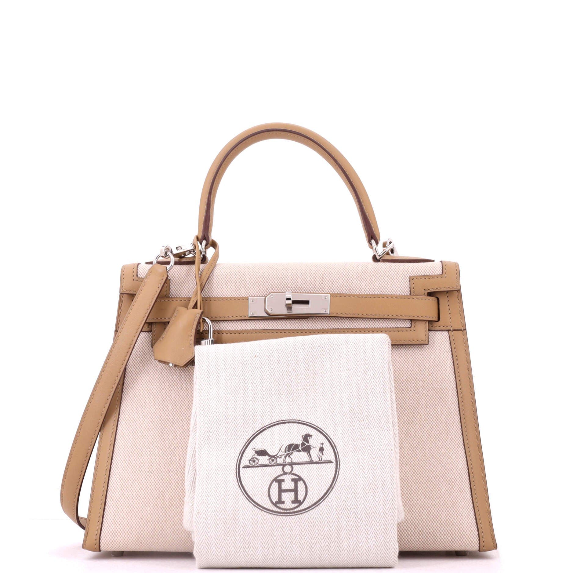 Kelly Handbag Toile and Brown Swift with Palladium Hardware 28, Alternate, color, Brown