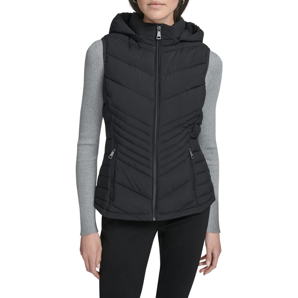Calvin Klein Water Resistant Chevron Quilted Puffer Vest In Black