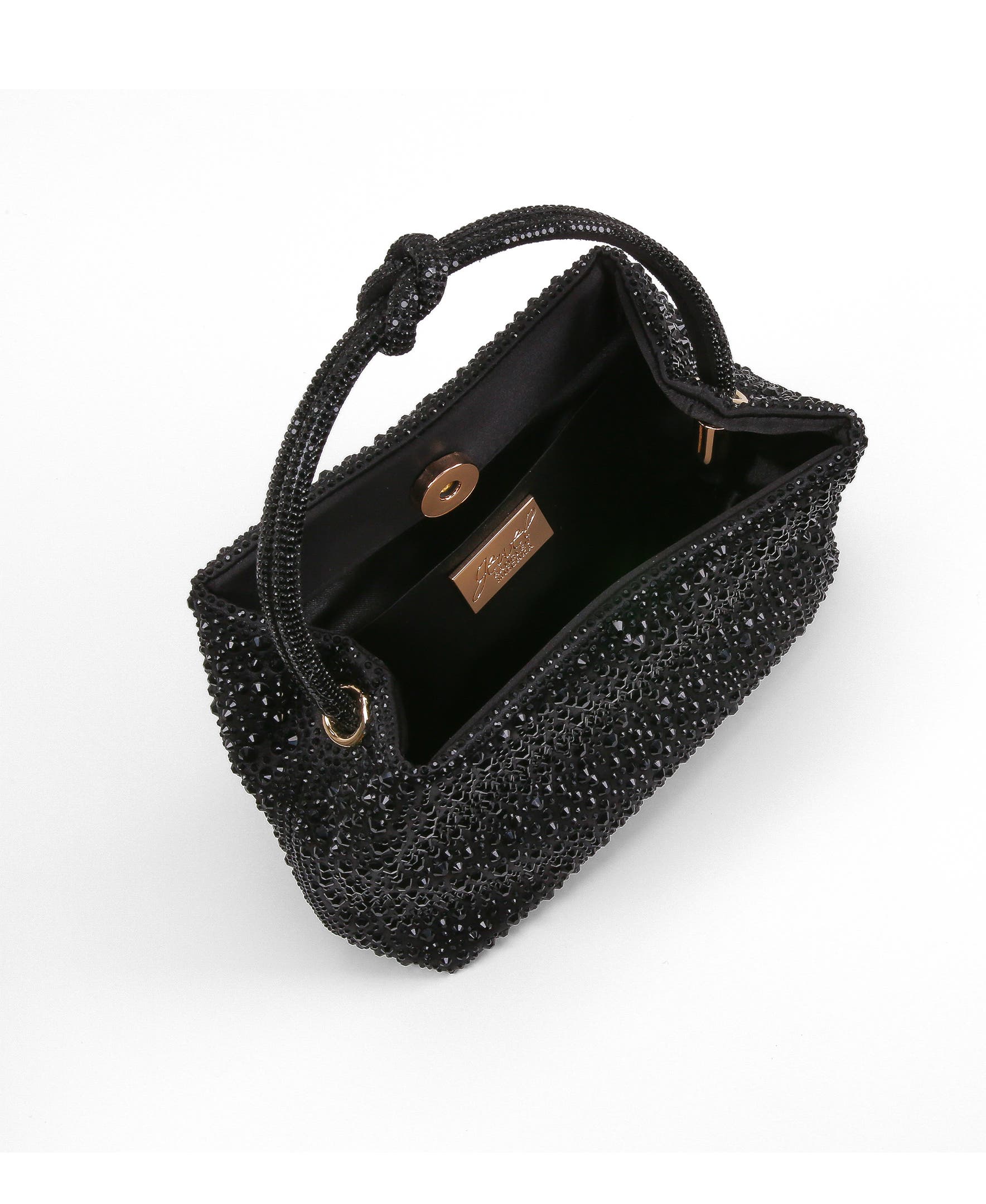 Jewel Badgley Mischka Joy Mix Crystal Mini Bucket Handbag, Alternate, color, Black