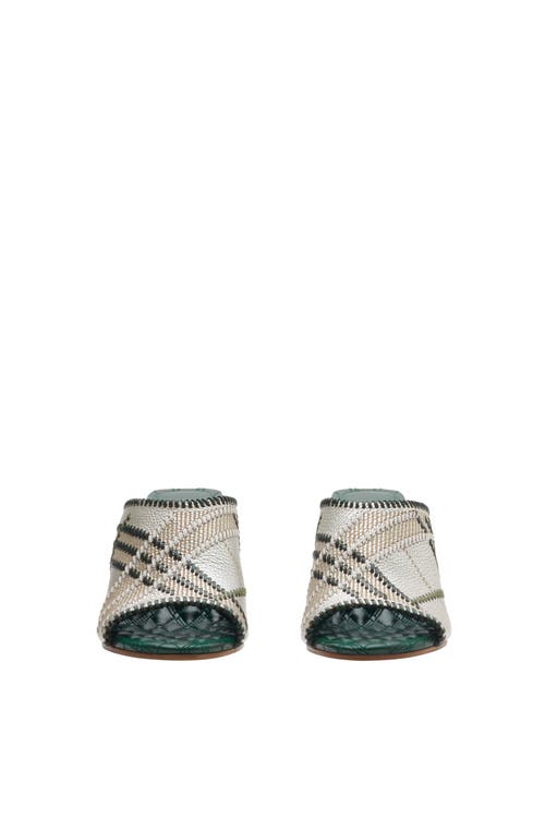 Burberry Check Leather Cabana Mules In Cotton