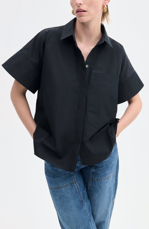 Boxy Short Sleeve Shirt in Cotton Poplin