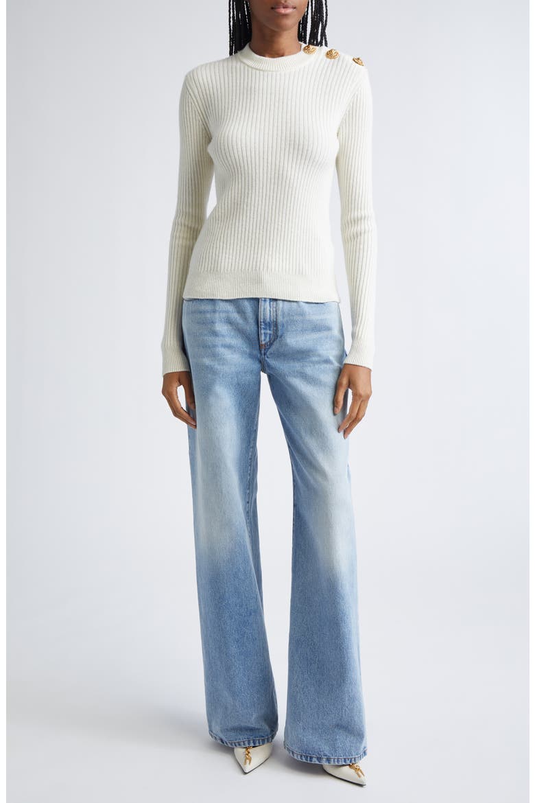 Button Detail Ribbed Cashmere Sweater, Alternate, color, NATURAL