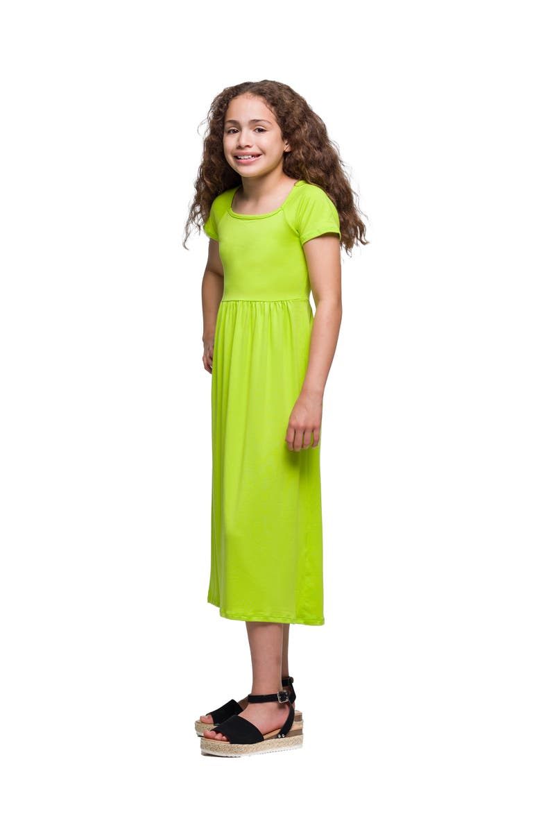 24sevenKid Short Sleeve Pleated Maxi Dress, Alternate, color, Lime