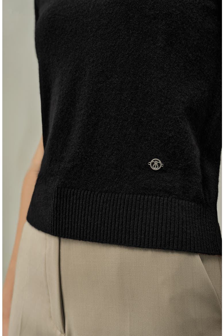 Women's Cashmere Fitted Short Sleeve Top, Alternate, color, Black