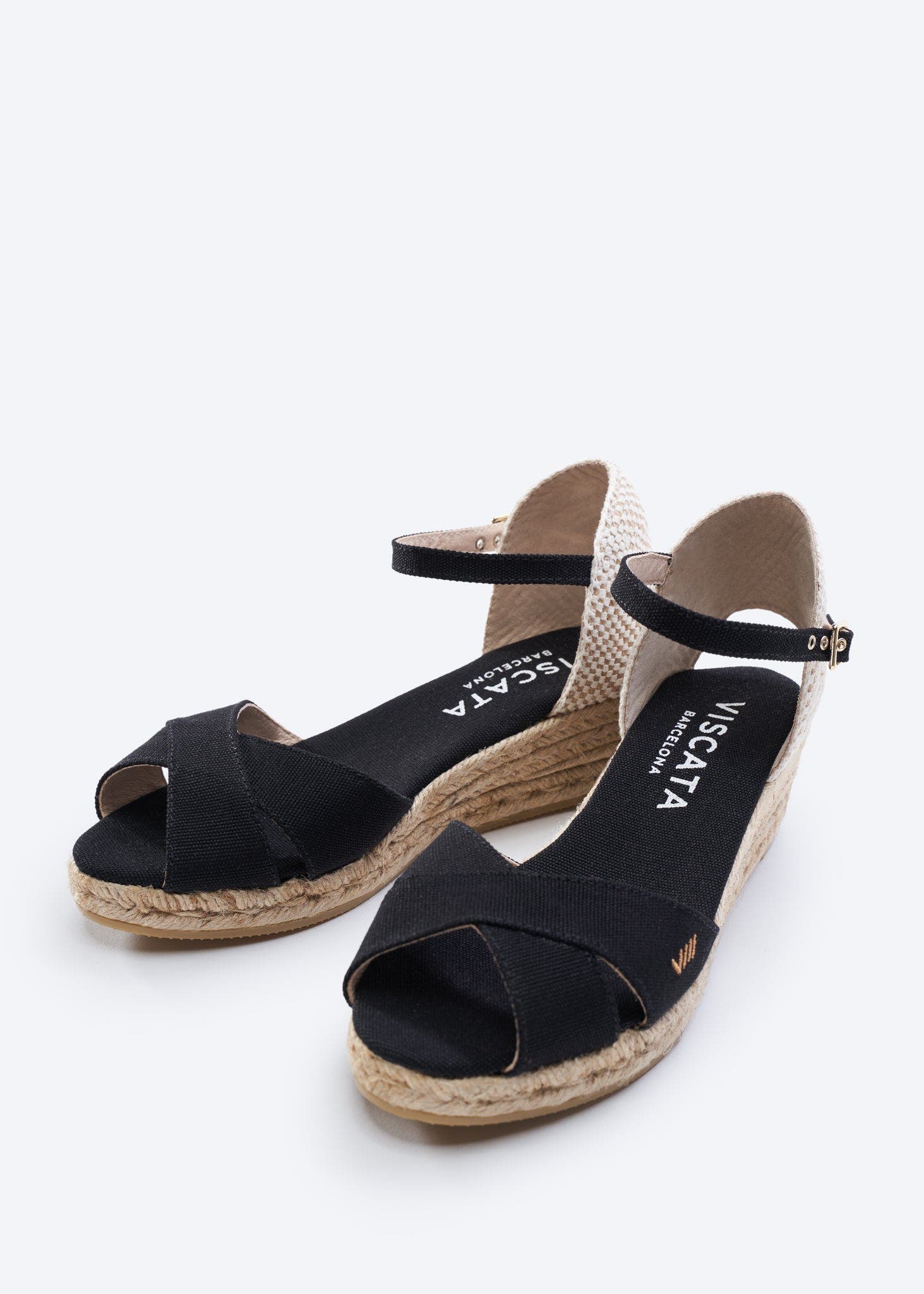 VISCATA Salina Canvas Espadrille Sandal Wedges, Alternate, color, Black