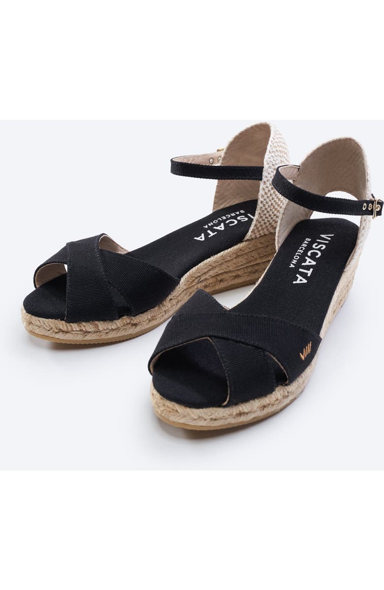 VISCATA Salina Canvas Espadrille Sandal Wedges, Alternate, color, Black