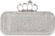 McQueen Long Knuckle Crystal Embellished Suede Clutch