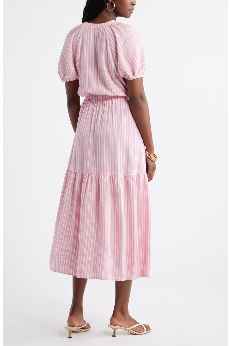 Easy Linen Blend Midi Dress, Alternate, color, PINK- IVORY GINGER STRIPE