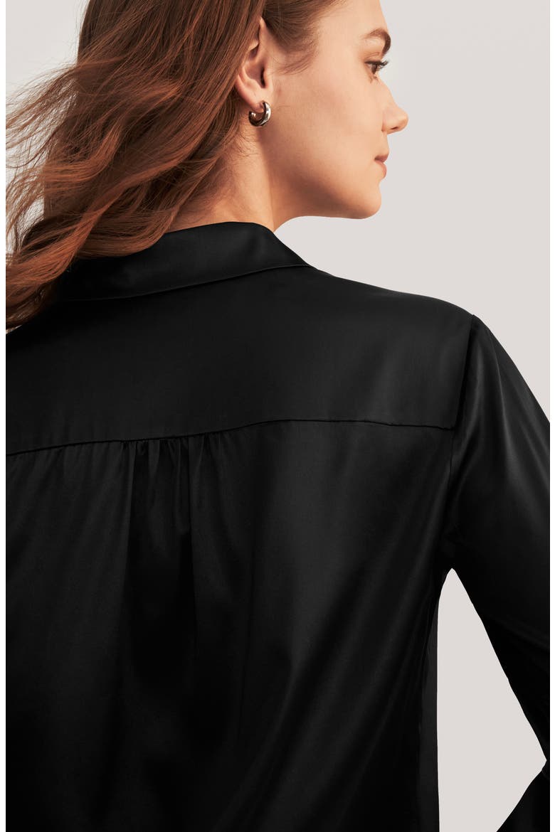 Long Sleeves Collared Silk Blouse, Alternate, color, Black