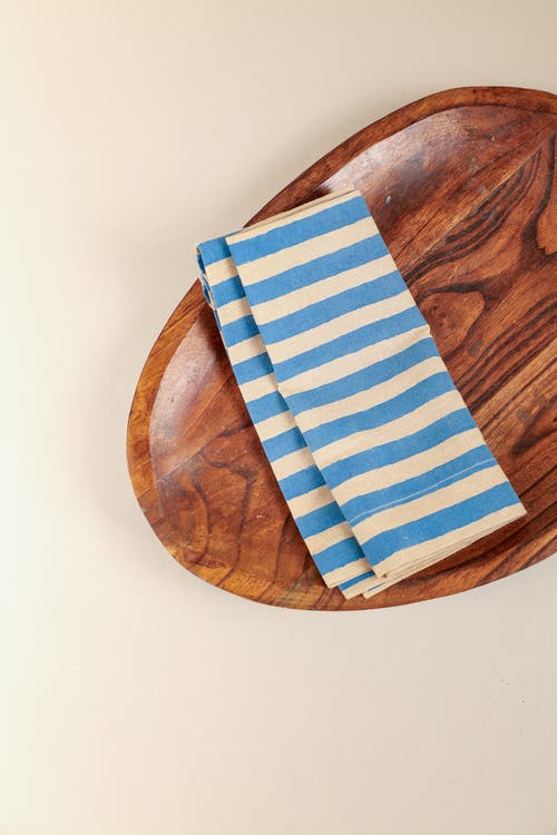 Ninéh Oh! Stripes (lime) Block Print Napkins, Set Of 4 In Blue