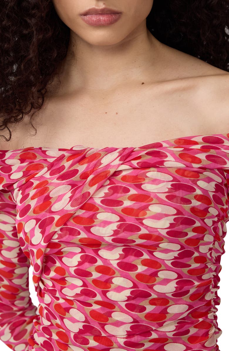 DVF Scout Long Sleeve Off the Shoulder Chain Print Top, Alternate, color, Pop Link Mini Blondie Pink