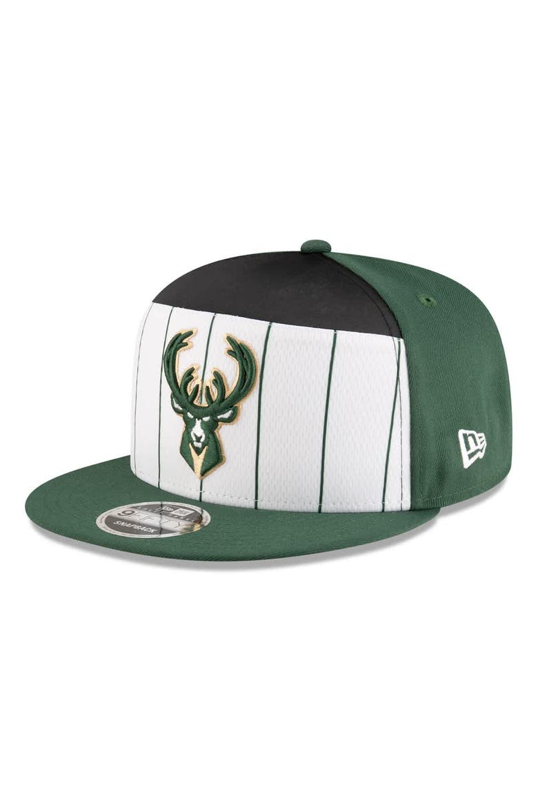 Men's New Era  White/Hunter Green Milwaukee Bucks 2025 NBA Tip Off Split Panel 9FIFTY Snapback Hat, Alternate, color, White