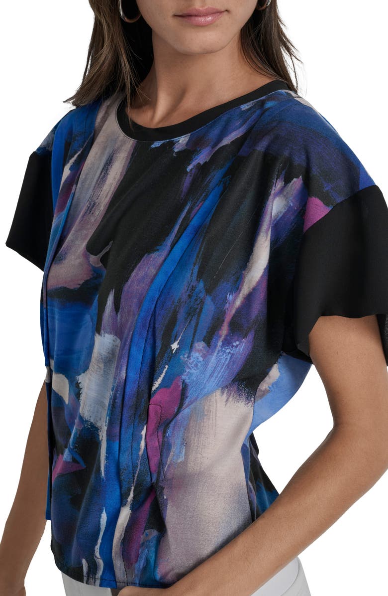 DKNY Chiffon Sleeve Knit Top, Alternate, color, Blue Brush