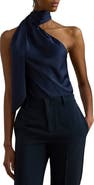 Lauren Ralph Lauren Tie Neck Asymmetric Charmeuse Halter Top