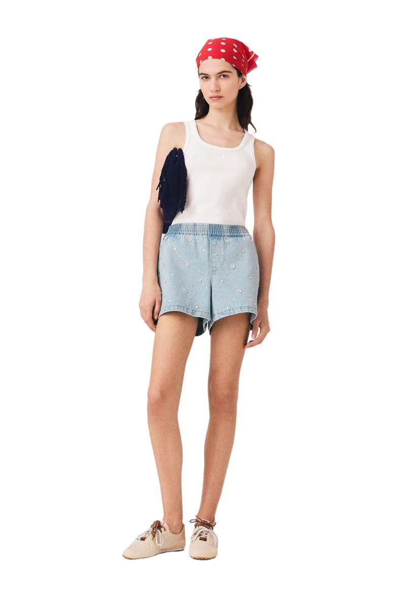 Floral denim shorts, Main, color, Blue