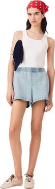 maje Floral denim shorts