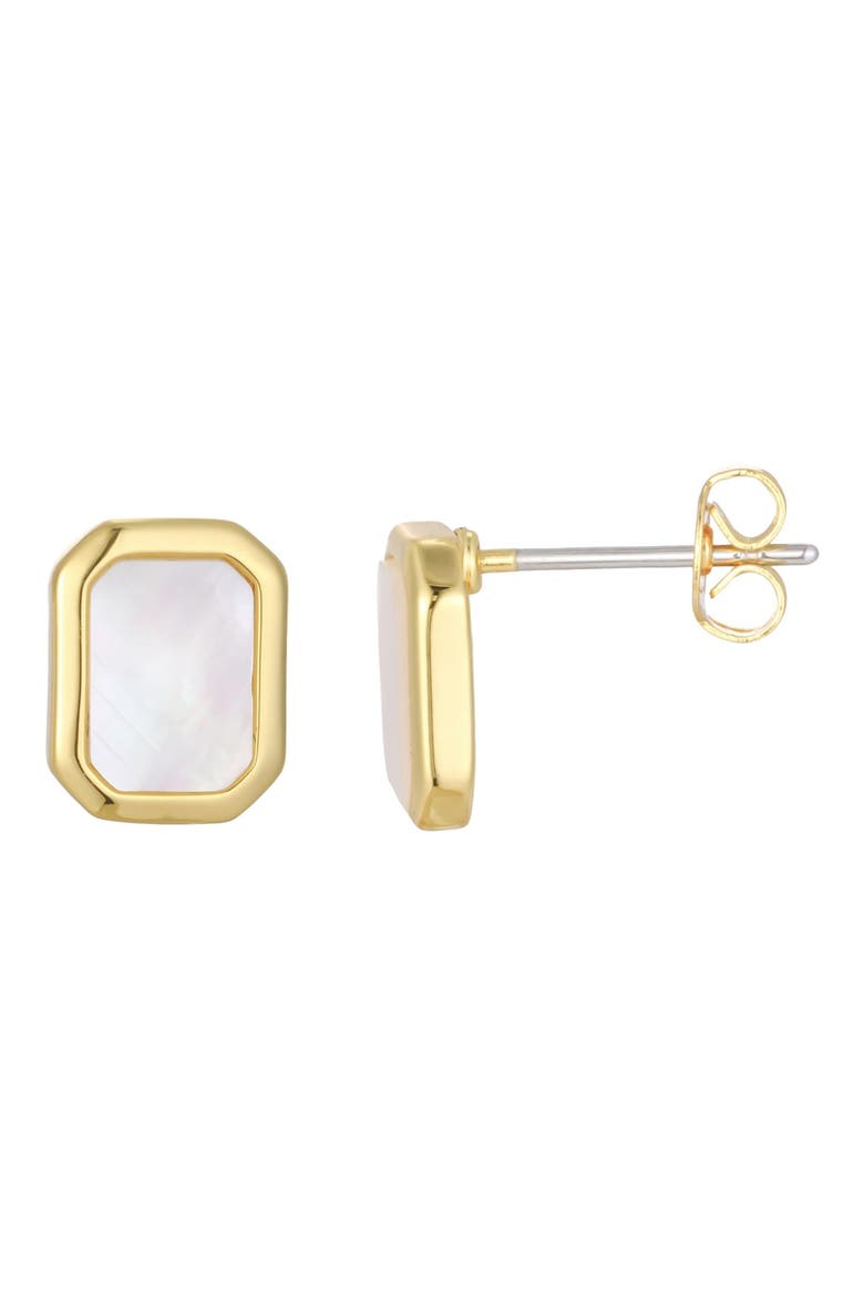 Mother-of-Pearl Bezel Stud Earrings, Alternate, color, GOLD/ WHITE