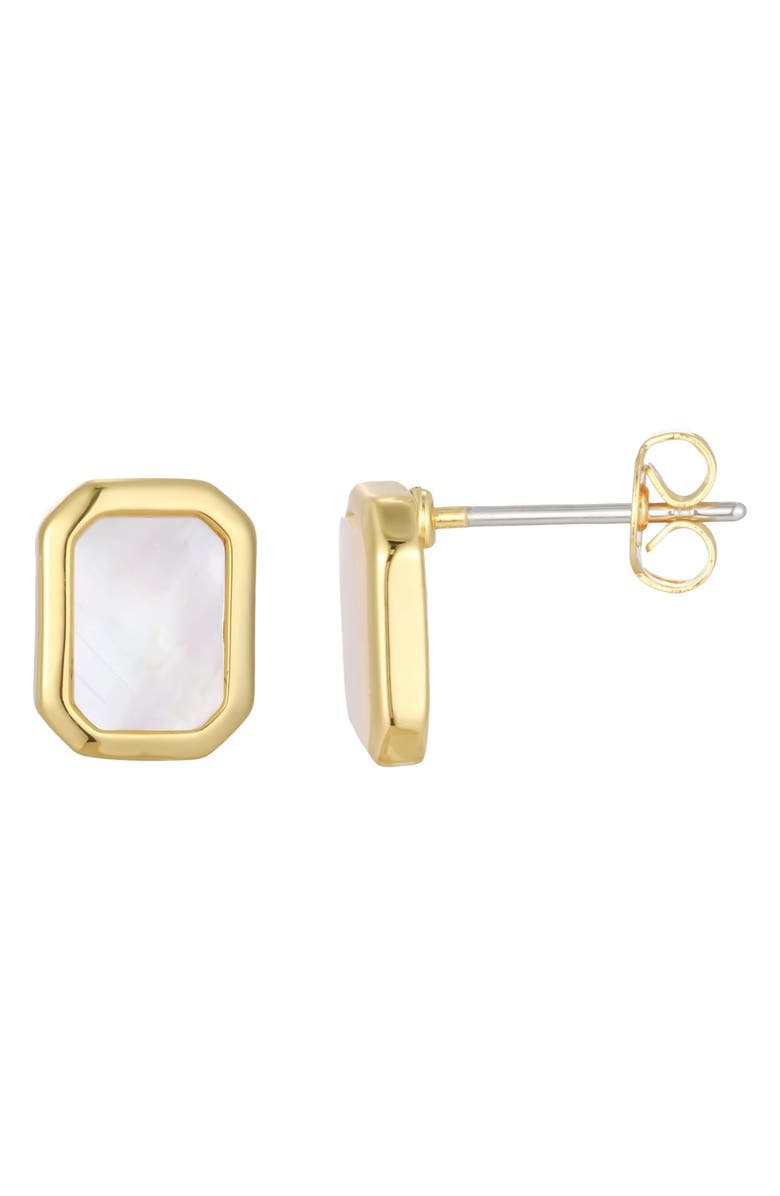 st. Moran Mother-of-Pearl Bezel Stud Earrings, Alternate, color, Gold/ White