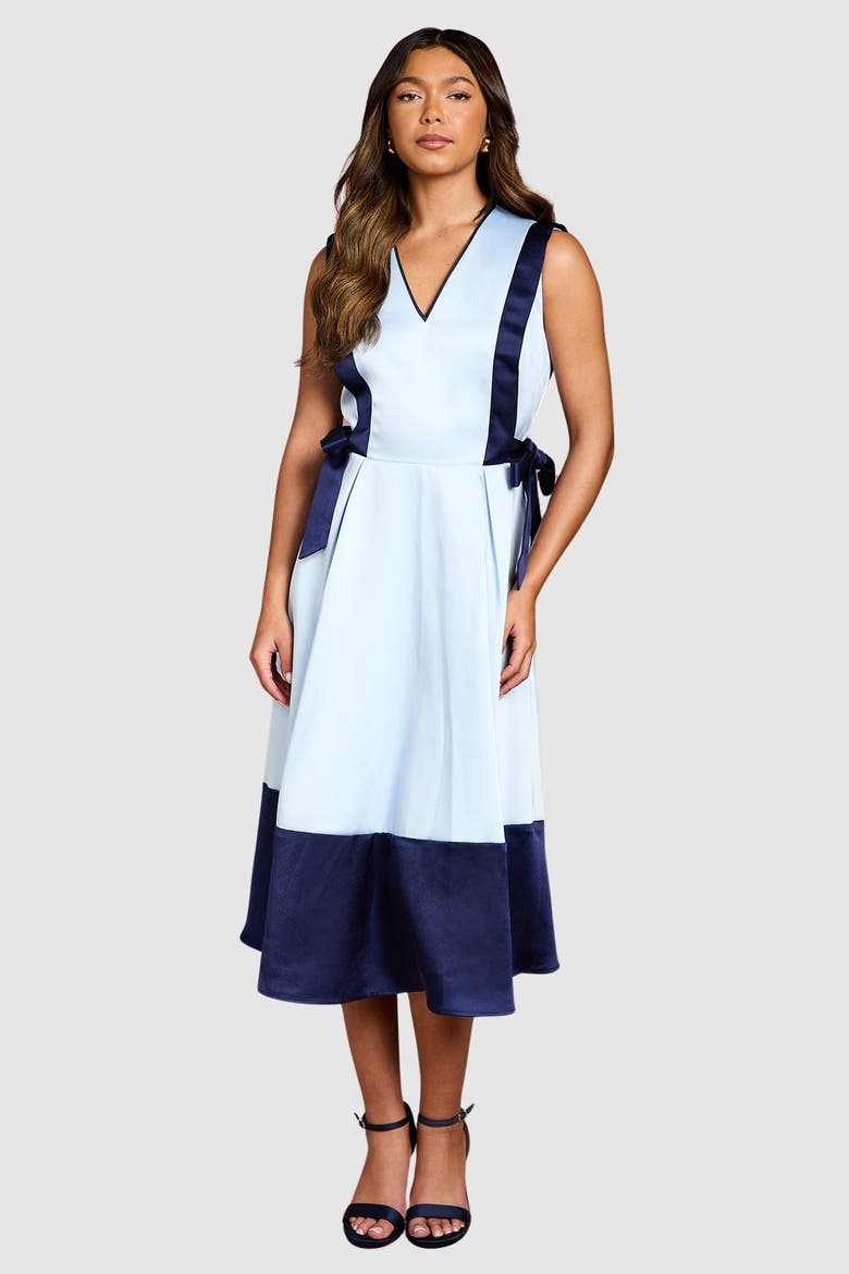 Bow Satin Midi Dress, Main, color, Pale Blue