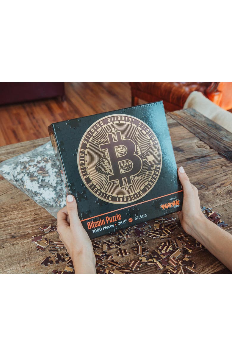 Toynk Bitcoin 1000-Piece Round Jigsaw Puzzle | Toynk Exclusive, Alternate, color, Brown