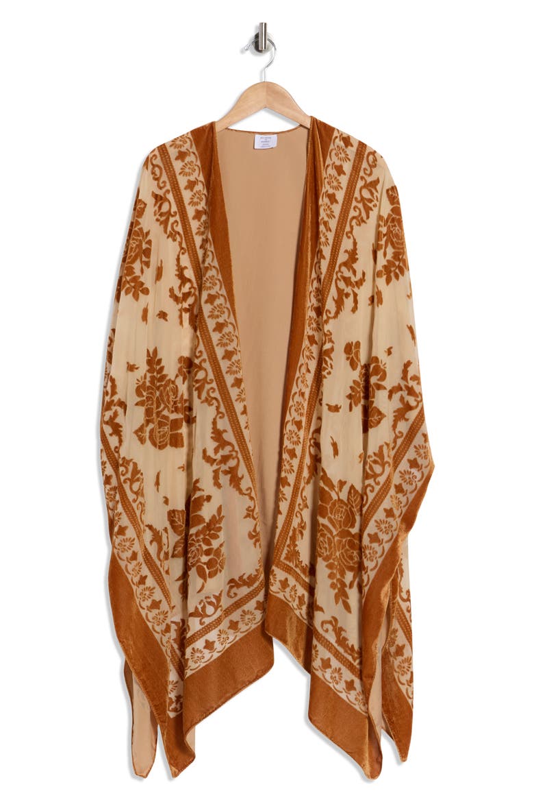 Floral Burnout Ruana, Alternate, color, RUST