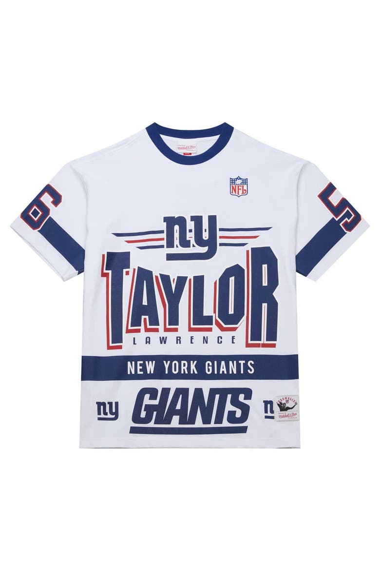 Men's Mitchell & Ness Lawrence Taylor White New York Giants Name & Number Team Origins Vintage Logo T-Shirt, Alternate, color, White