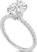 LuvMyJewelry Adriana 14K White Gold Oval Lab Grown Diamond Hidden Halo Engagement Ring - 2.35 Ct