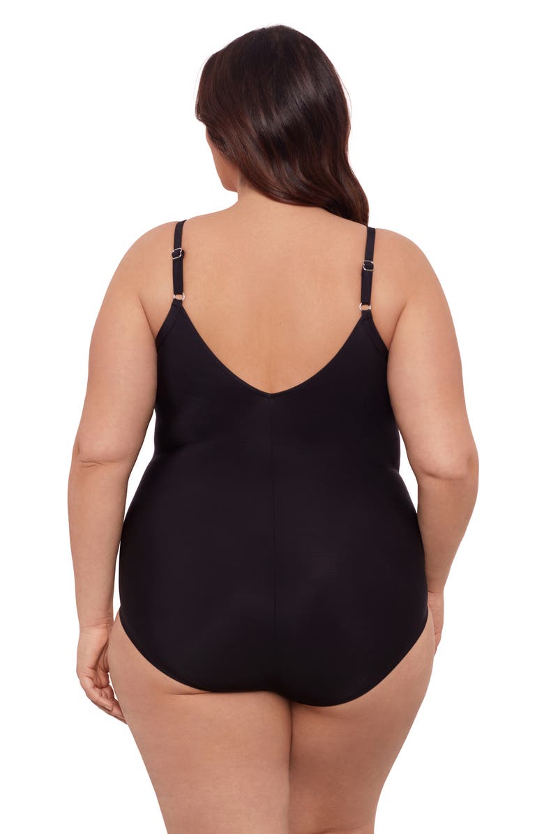 Aqua Green Plus Size Princess Seam V-Neck Side Shirred Adjustable One-Piece Swimsuit, Alternate, color, Black