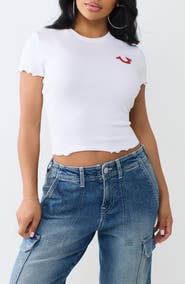 True Religion Wings Lettuce Edge Rib Baby Tee