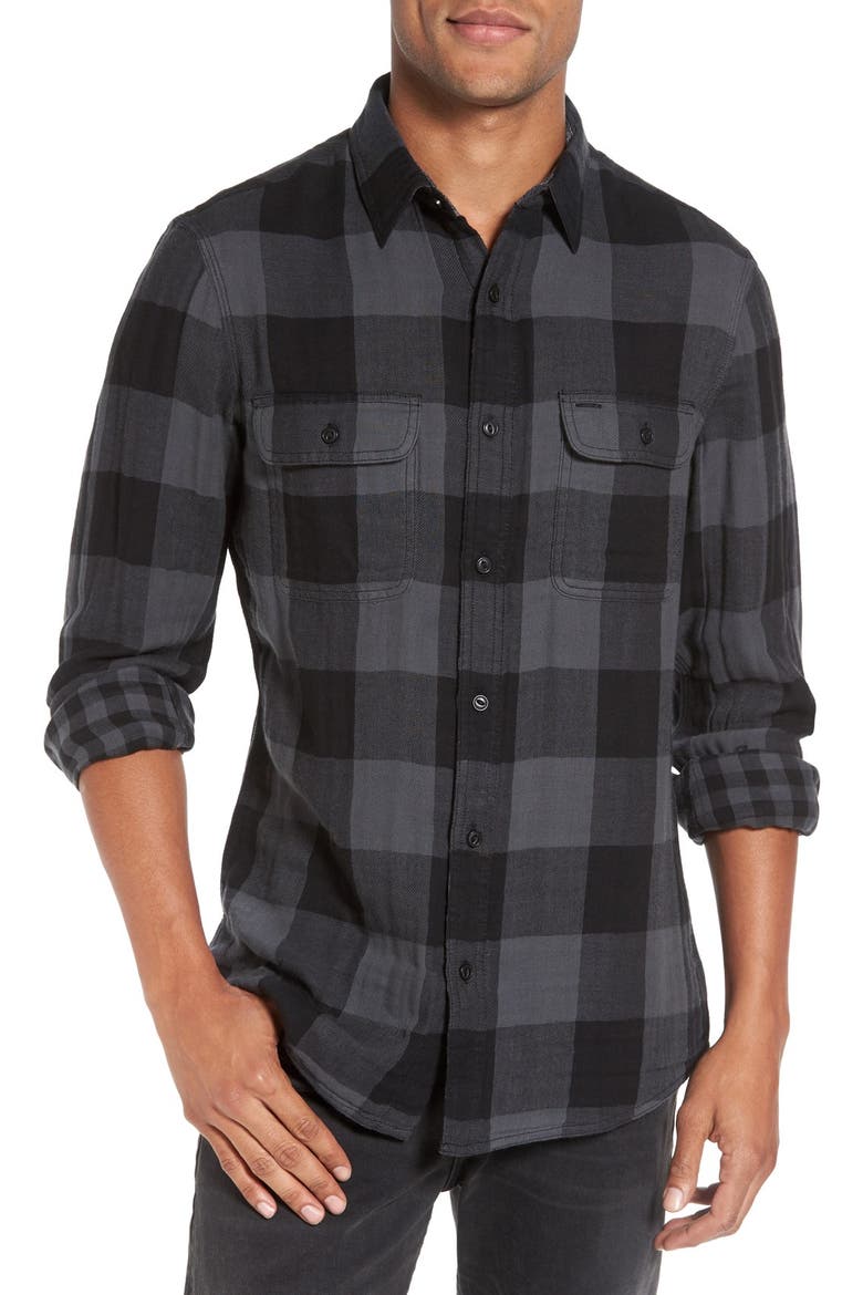 Trim Fit Buffalo Plaid Flannel Shirt Jacket, Main, color, BLACK CAVIAR BUFFALO
