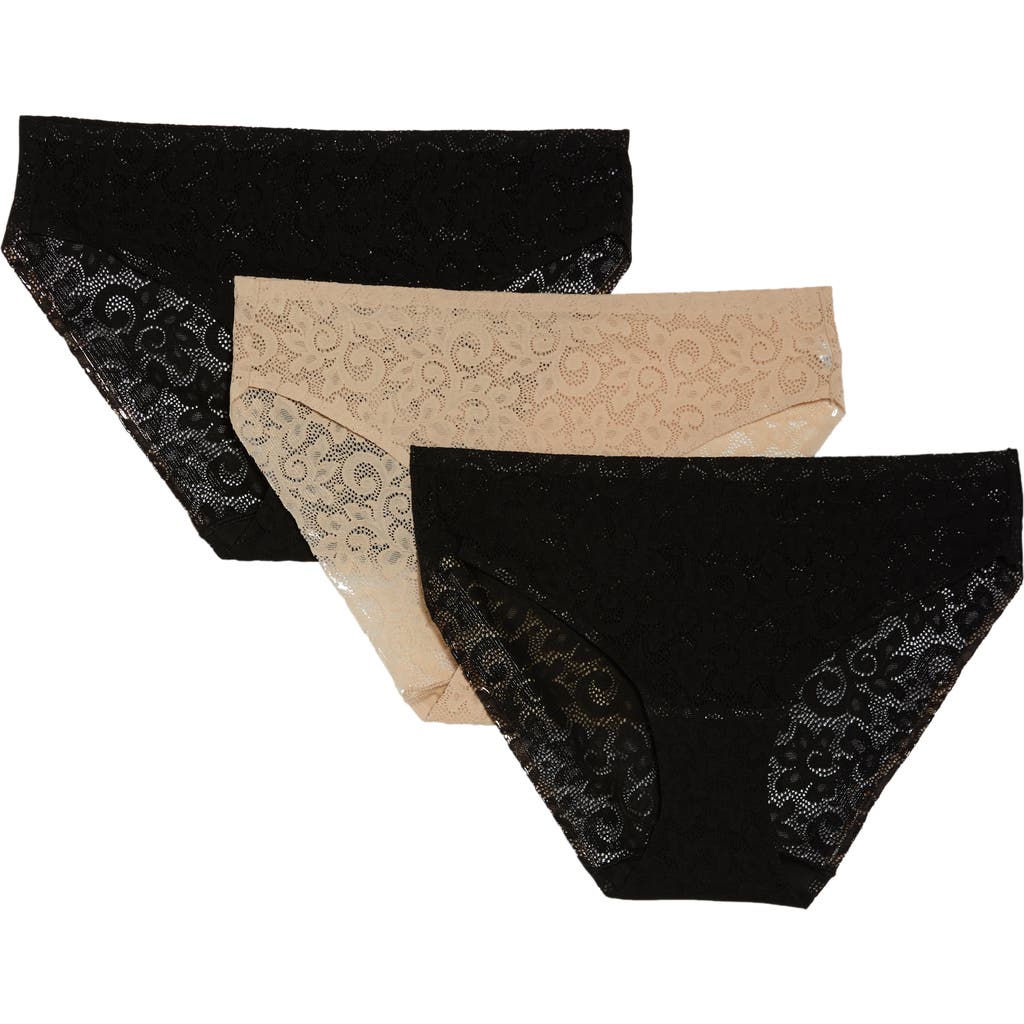 Tc Assorted 3-pack Lace High Cut Briefs In Black/black/warm Beige