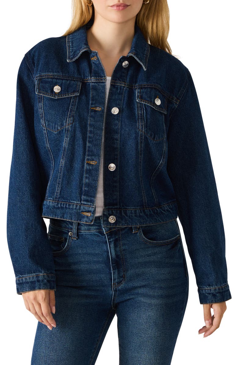 Steve Madden Crop Denim Jacket, Main, color, Dark Blue