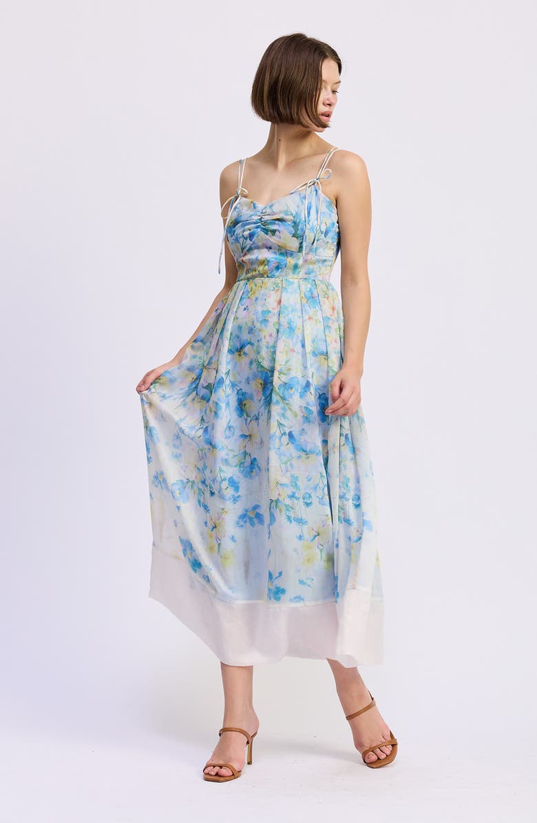 En Saison Vivian Tie Straps Midi Dress, Alternate, color, Ivory Blue Yellow