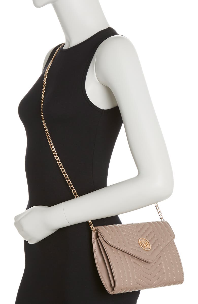 Badgley Mischka Collection Chevron Quilted Crossbody Bag, Alternate, color, Taupe